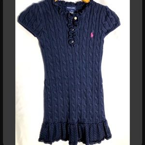 Polo Ralph Lauren Girl's Navy Blue Cable Knit  White Pony Dress Sz 7 Youth